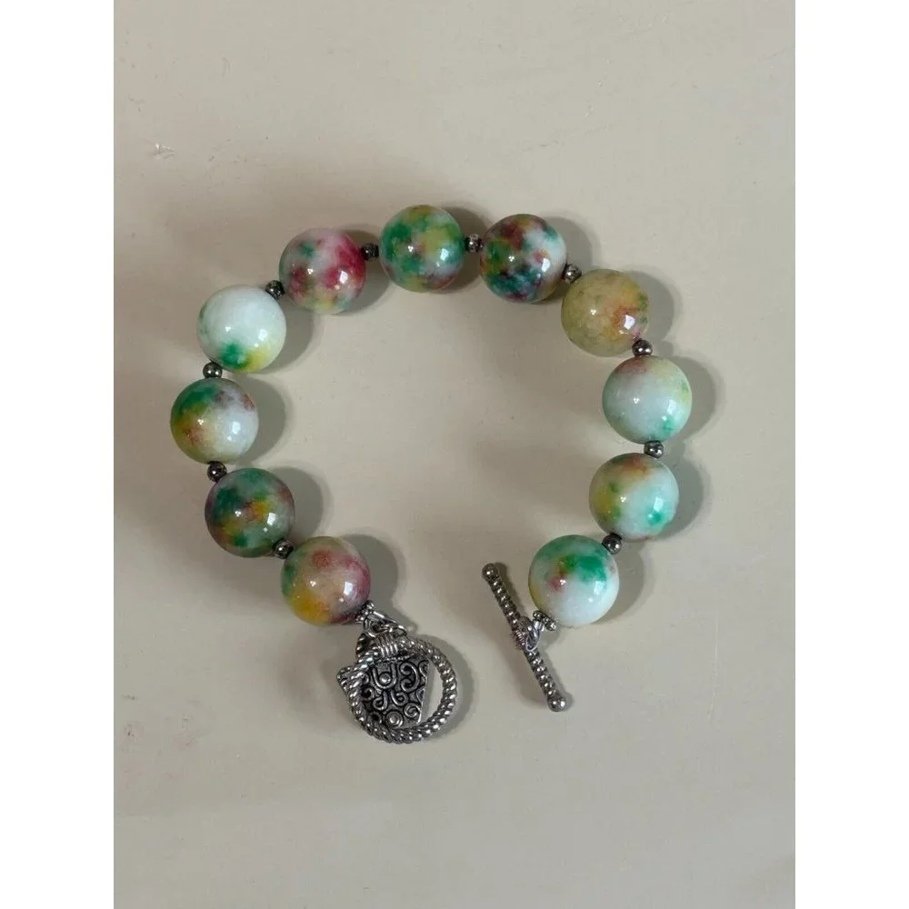 Vintage Muticolor Quartz Agate Gemstone Bracelet 8" - Picture 2 of 7